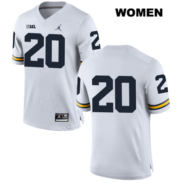 Women's NCAA Michigan Wolverines Matt Mitchell #20 No Name White Jordan Brand Authentic Stitched Football College Jersey UQ25H00RG